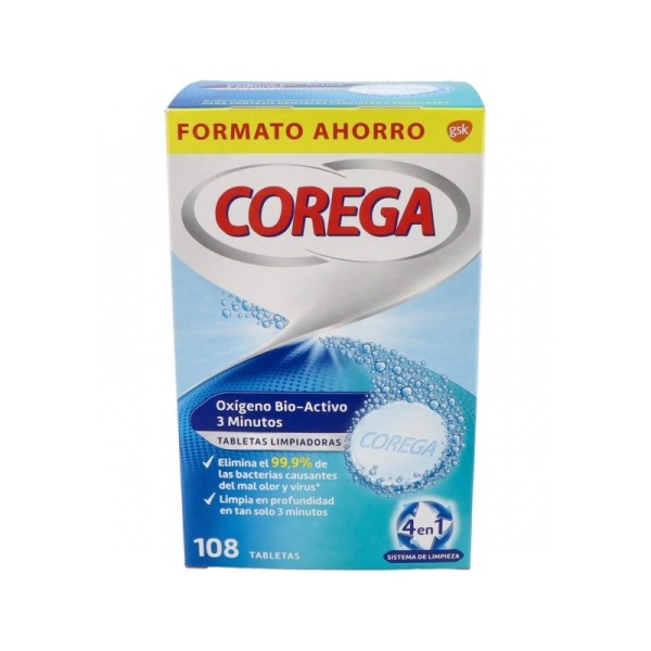 Corega Oxígeno Bio-Activo Limpieza Prótesis Dental 108 Tabletas