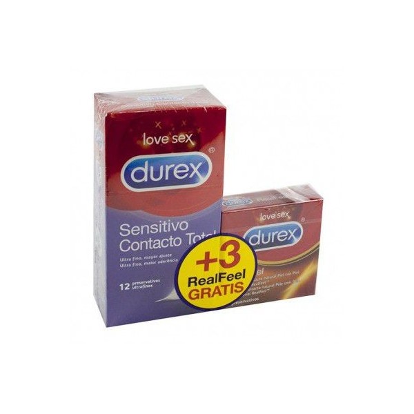 Durex Sensitivo Contacto Total + Durex Real Feel 12uds + 3uds