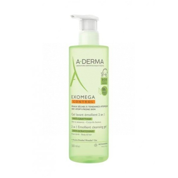 A-Derma Exomega Gel Limpiador Emoliente 2 en 1 Cuerpo y Cabello 500 ml